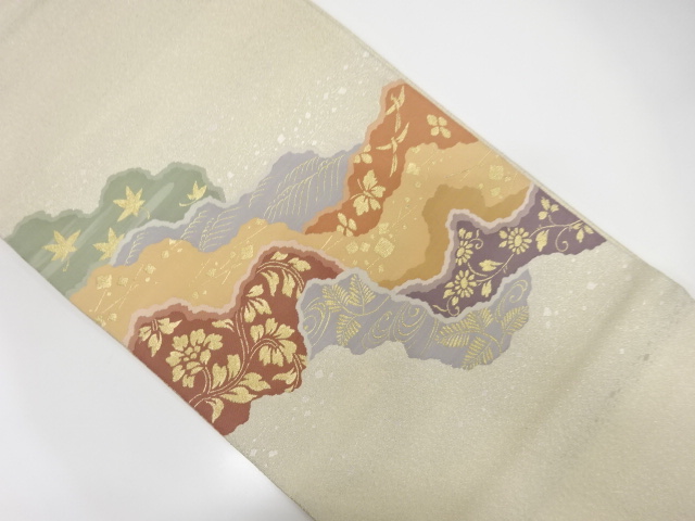 アンティーク　綴れ道長取に花唐草・波模様織出し袋帯（材料）